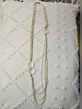 FINAL..Cream Beaded Multi-Strand Necklace with Shell Discs